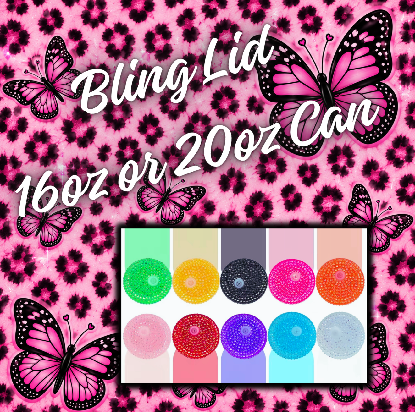 Add a bling lid to a 16oz or 20oz snow globe tumbler for an extra pop of glam. Choose your color on live!!
