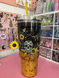 40oz black and gold dual lava acrylic tumbler with custom lid and cup charm
