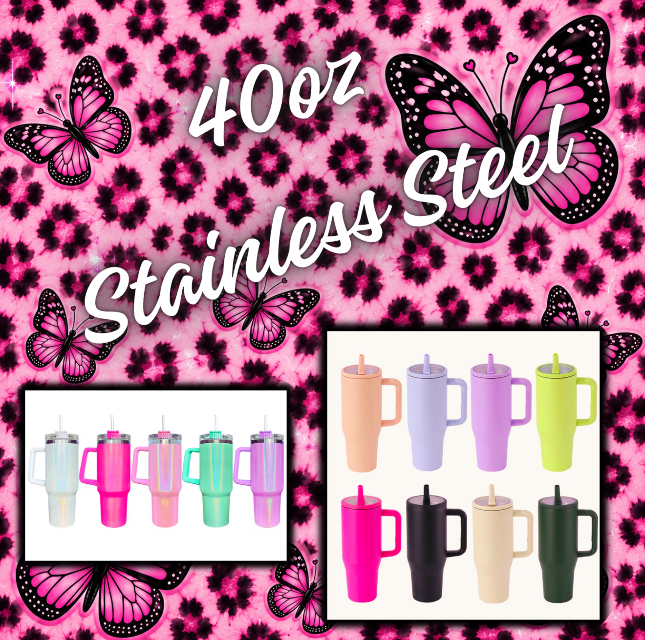 40oz Stainless Steel Tumbler. Choose your wrap and color cup on live!